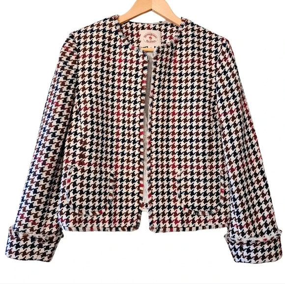 Brooks Brothers Red Fleece Tweed Houndstooth Wool Blended Women's Jacket Size 12 - Picture 2 of 14